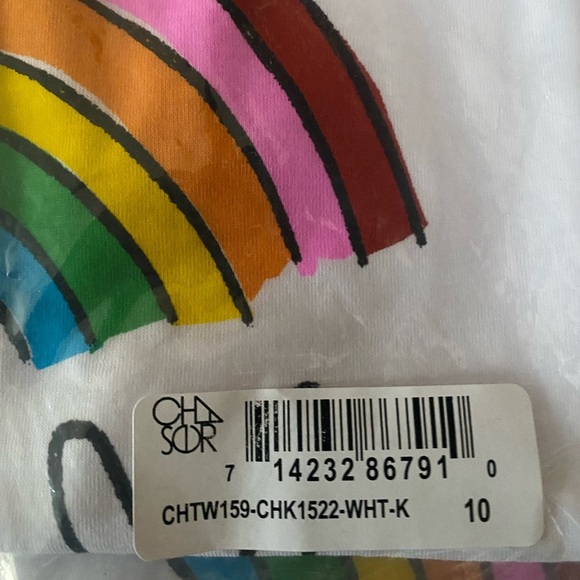 Chaser White Rainbow Peace T Shirt Girl’s Size 3 NWT Flutter Sleeves Swing Tee - Picture 8 of 10